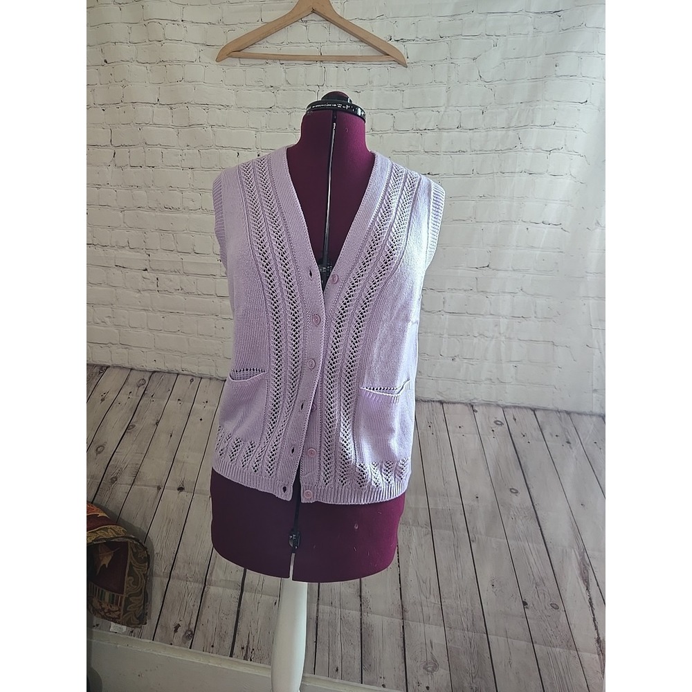 Vtg 90s lavender pointelle  sweater vest M pastel coquette cottage Grannycore